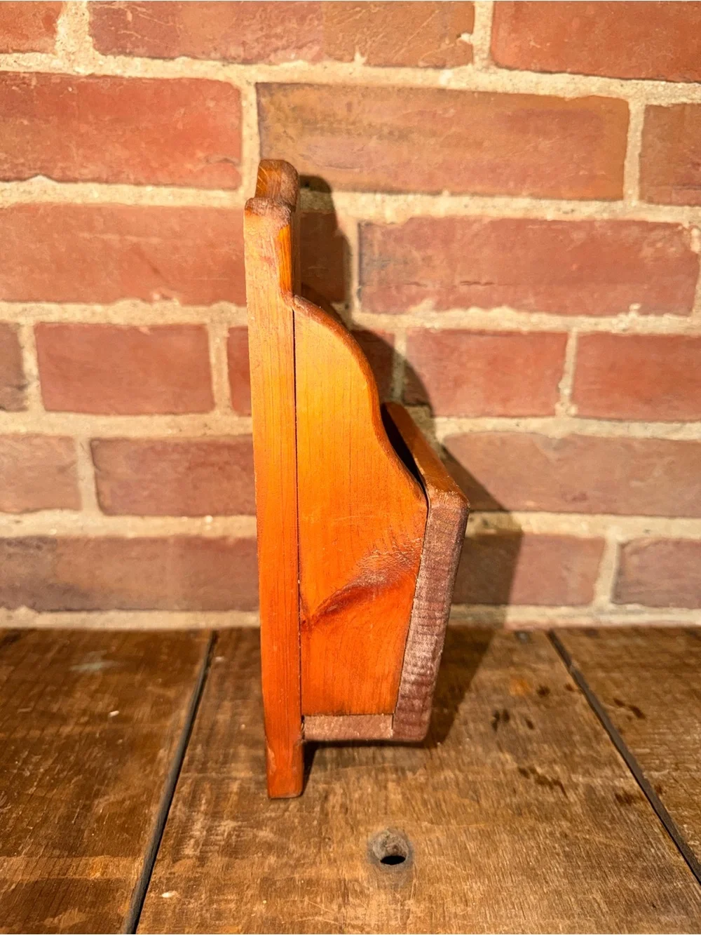Rustic Wooden Wall Pocket Mail with Floral Medallion - Orange Wood Farmhouse